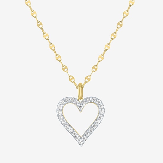 Heart (G-H / Si2-I1) Womens 1/10 CT. T.W. Lab Grown White Diamond 14K Gold Over Silver Heart 18 Inch Pendant Necklace