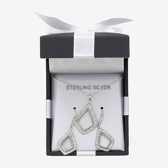 Womens White Crystal Sterling Silver 2-pc. Jewelry Set