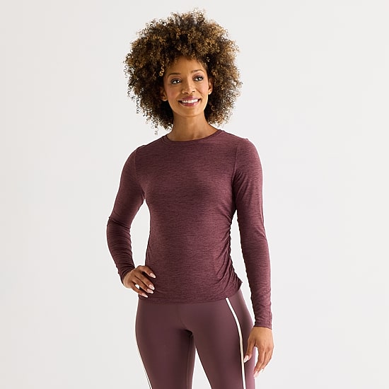 Xersion Womens Everyday Ruched Crew Neck Long Sleeve Quick Dry Active T-Shirt