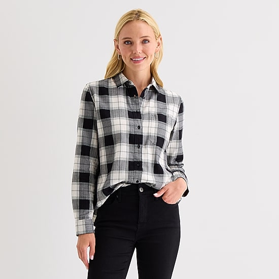 St. John's Bay Womens Cuffed Long Sleeve Relaxed Fit Button-Down Shirt
