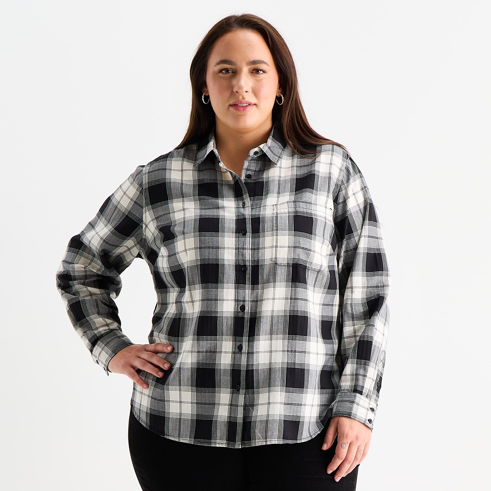 St. John's Bay Womens Plus Long Sleeve Blouse