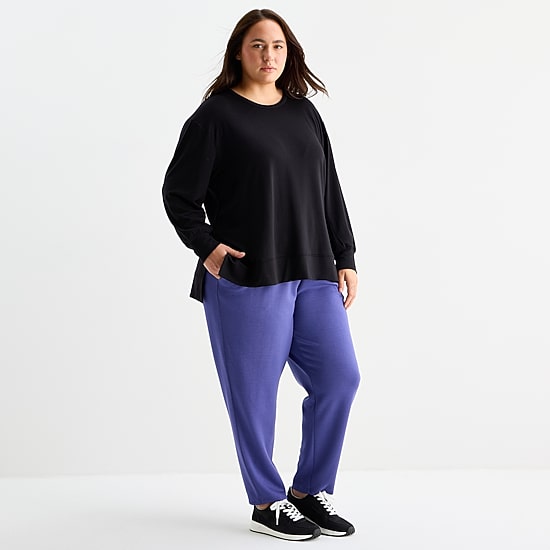 Xersion Womens Soft French Terry Crew Neck Long Sleeve Sweatshirt Plus