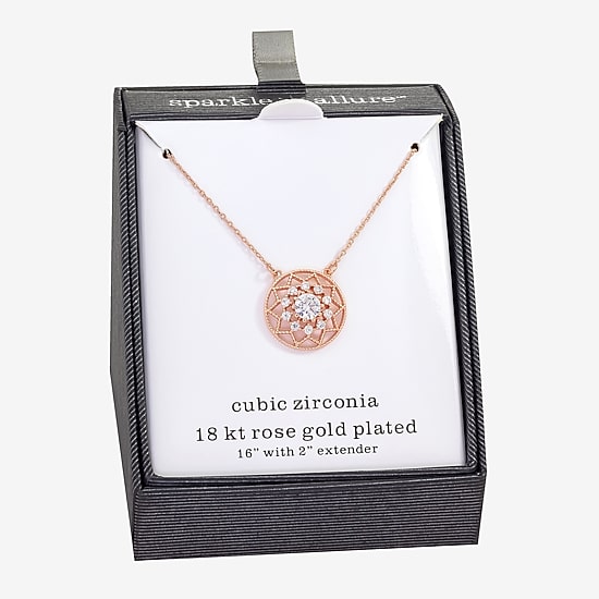 Sparkle Allure Womens Cubic Zirconia 18K Rose Gold Over Brass Round 16 Inch Pendant Necklace