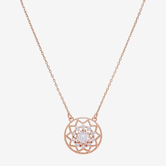 Sparkle Allure Womens Cubic Zirconia 18K Rose Gold Over Brass Round 16 Inch Pendant Necklace