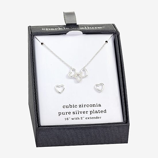 Sparkle Allure Womens Cubic Zirconia Pure Silver Over Brass Heart 2-pc. Jewelry Set