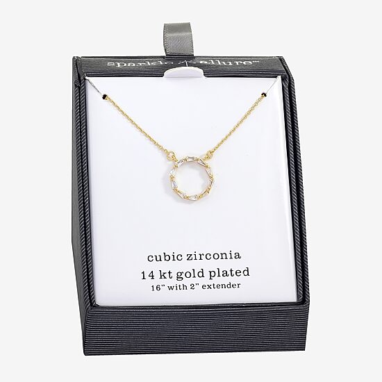 Sparkle Allure Womens Cubic Zirconia 14K Gold Over Brass Round 16 Inch Pendant Necklace