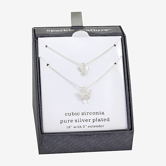 Sparkle Allure Womens Cubic Zirconia Pure Silver Over Brass Butterfly Necklace Set