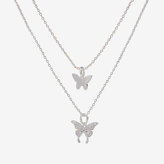 Sparkle Allure Womens Cubic Zirconia Pure Silver Over Brass Butterfly Necklace Set