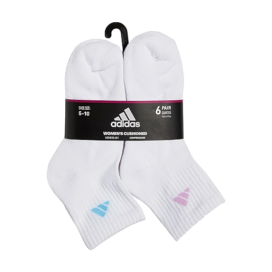 adidas Cushioned Womens 6 Pair Quarter Ankle Socks