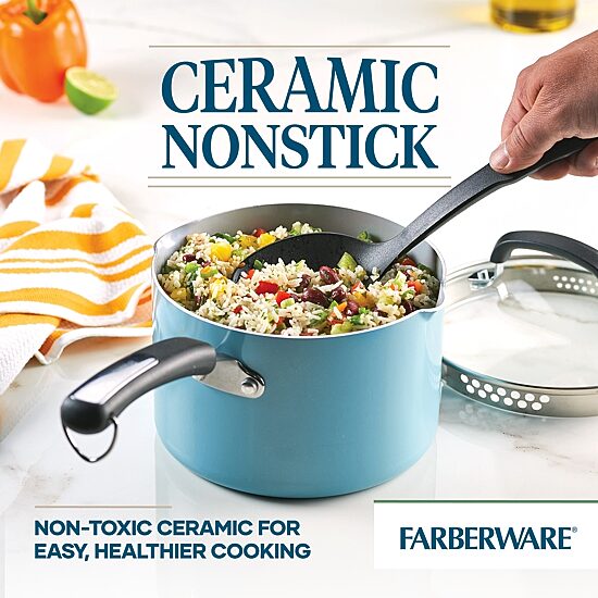Farberware Eco Advantage Ceramic 3-qt.Straining Saucepan with Lid