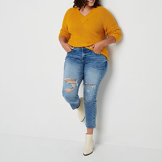 a.n.a Womens Plus High Rise Straight Leg Jean