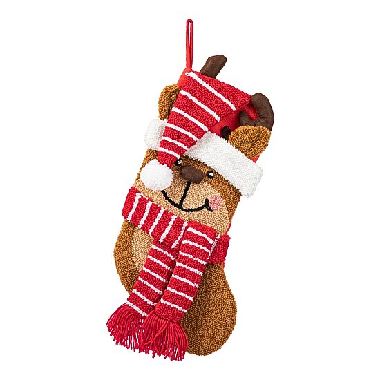 Glitzhome 3d Reindeer Hooked Knit Christmas Stocking