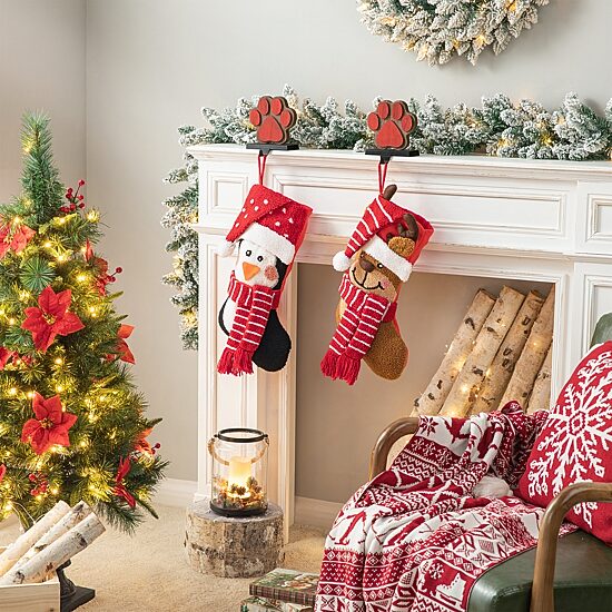 Glitzhome 3d Reindeer Hooked Knit Christmas Stocking