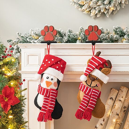 Glitzhome 3d Reindeer Hooked Knit Christmas Stocking