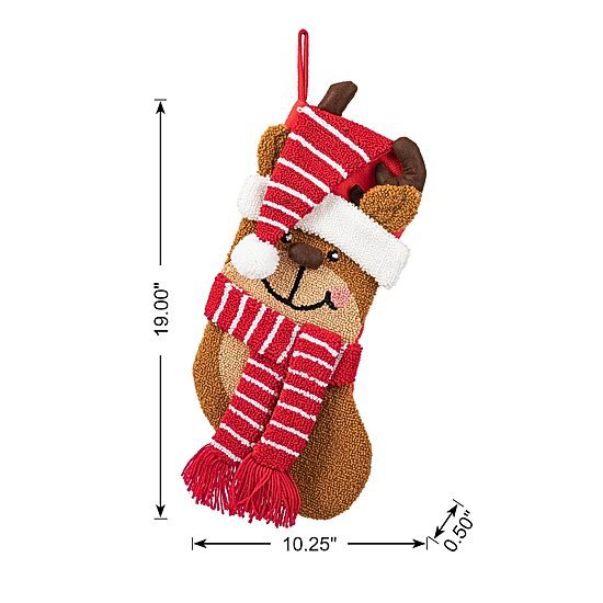 Glitzhome 3d Reindeer Hooked Knit Christmas Stocking