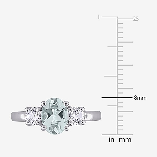 Modern Bride Gemstone Womens Genuine Blue Aquamarine Sterling Silver Oval 3-Stone Engagement Ring