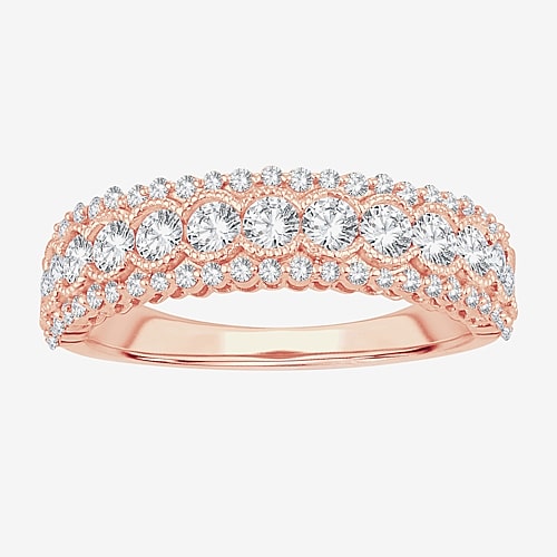 Womens 1 CT. T.W. Natural White Diamond 10K Gold Anniversary Band, 6, Rose