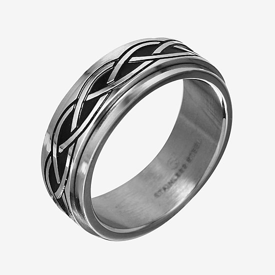 Mens 7.5mm Two-Tone Stainless Steel Weave Wedding Band