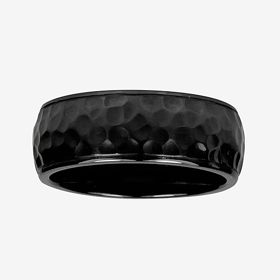 Mens 8mm Black Hammered Titanium Wedding Band