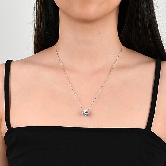 Womens 2 3/4 CT. T.W. White Zirconia Sterling Silver Round 18 Inch Pendant Necklace