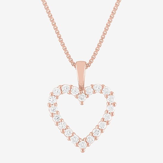 (G-H / Si1-Si2) Womens 1/4 CT. T.W. Lab Grown White Diamond 14K Rose Gold Over Silver Heart 18 Inch Pendant Necklace