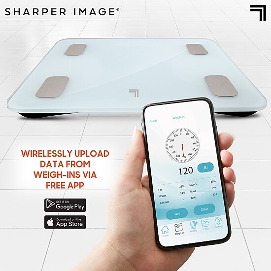 Sharper Image Digital Bathroom Scale, Tracks Body Fat & BMI, Bluetooth/Android/ iOS App Compatible