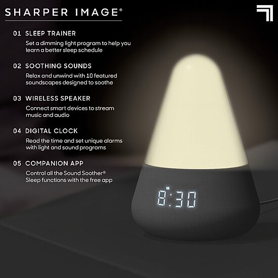 Sharper Image® Soother Sleep Bedtime Light And Sounds, Built-In 10 Soundscapes, Sleep Trainer, Aids Sleeping, Stress And Anxiety Relief
