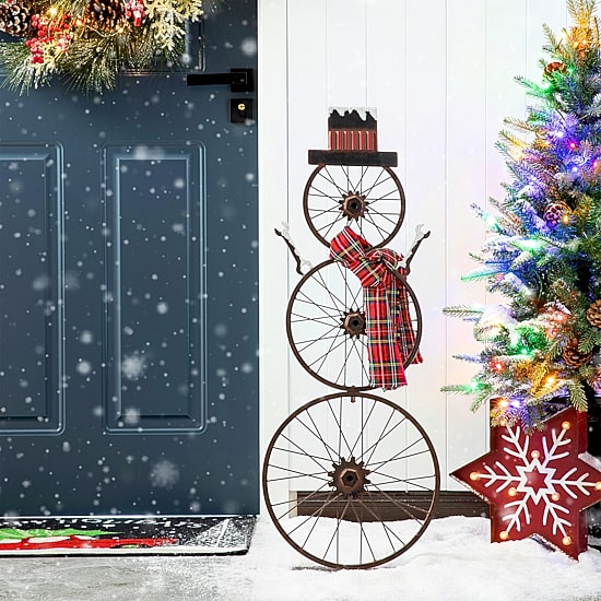 Glitzhome Snowman Wheel Christmas Yard Art
