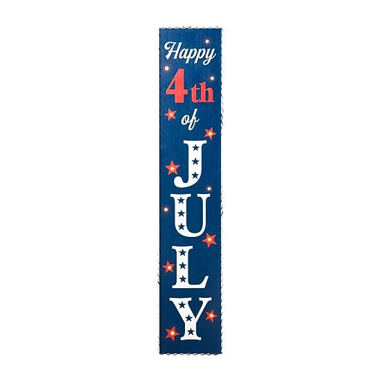 Glitzhome 42.5" Lighted Wooden Porch Sign 4th of July Yard Art