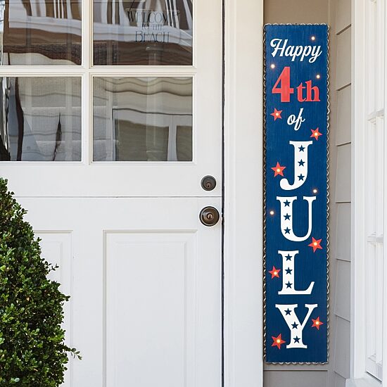 Glitzhome 42.5" Lighted Wooden Porch Sign 4th of July Yard Art