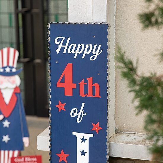 Glitzhome 42.5" Lighted Wooden Porch Sign 4th of July Yard Art