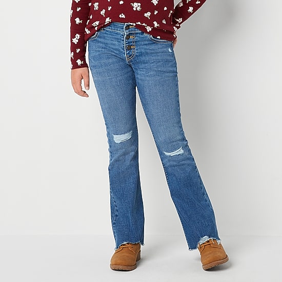 Thereabouts Little & Big Kid Girls Ripped Flare Leg Jean
