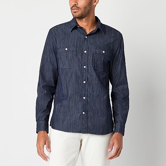 mutual weave Mens Long Sleeve Regular Fit Button-Down Shirt