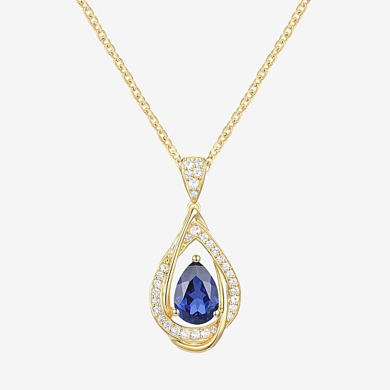 Womens Lab Created Blue Sapphire 14K Gold Over Silver Pear 18 Inch Pendant Necklace