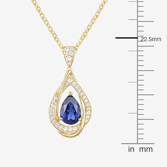 Womens Lab Created Blue Sapphire 14K Gold Over Silver Pear 18 Inch Pendant Necklace