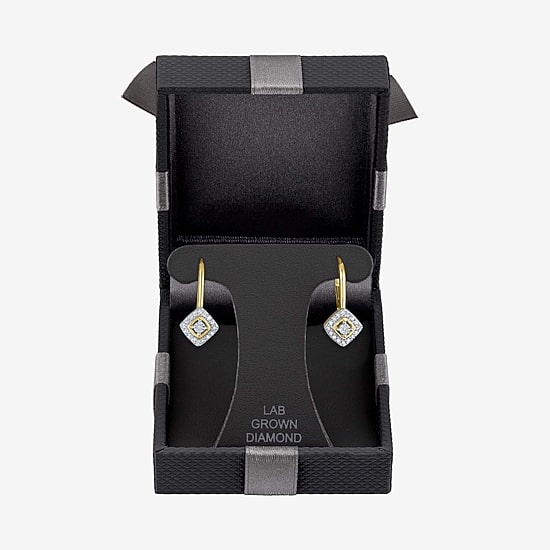 (G-H / I1-I2) Womens 1/6 CT. T.W. Lab Grown White Diamond 10K Gold 19.3mm Cushion Hoop Earrings