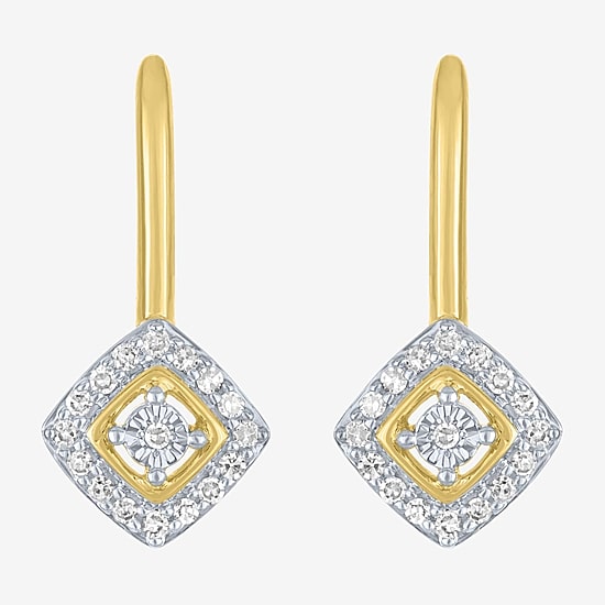 (G-H / I1-I2) Womens 1/6 CT. T.W. Lab Grown White Diamond 10K Gold 19.3mm Cushion Hoop Earrings