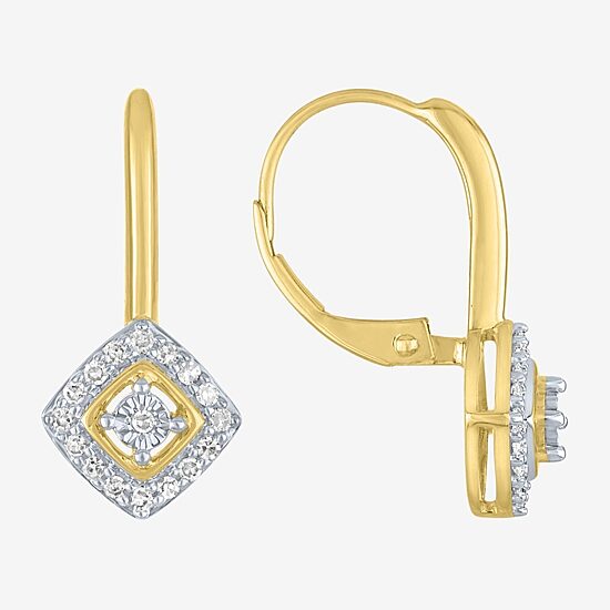 (G-H / I1-I2) Womens 1/6 CT. T.W. Lab Grown White Diamond 10K Gold 19.3mm Cushion Hoop Earrings