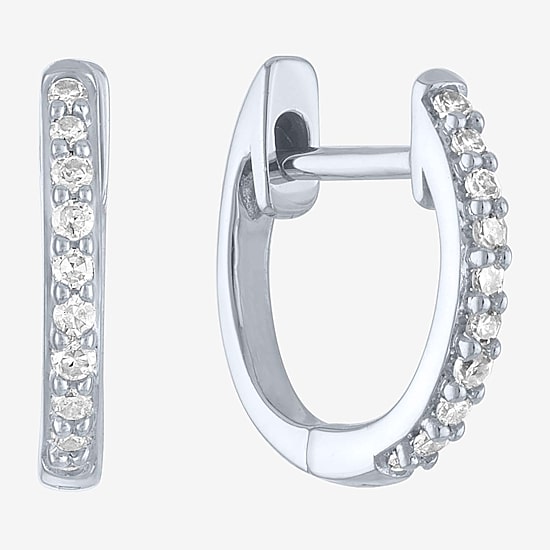 (I1-I2/G-H) Womens 1/10 CT. T.W. Lab Grown White Diamond 10K Gold 11mm Hoop Earrings