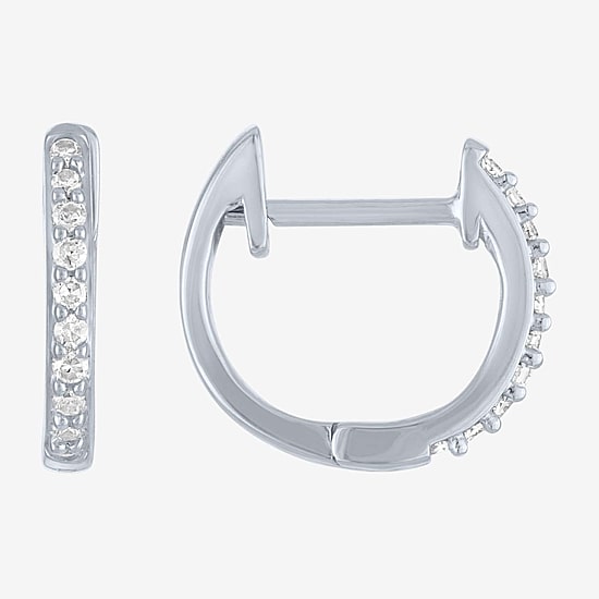 (I1-I2/G-H) Womens 1/10 CT. T.W. Lab Grown White Diamond 10K Gold 11mm Hoop Earrings