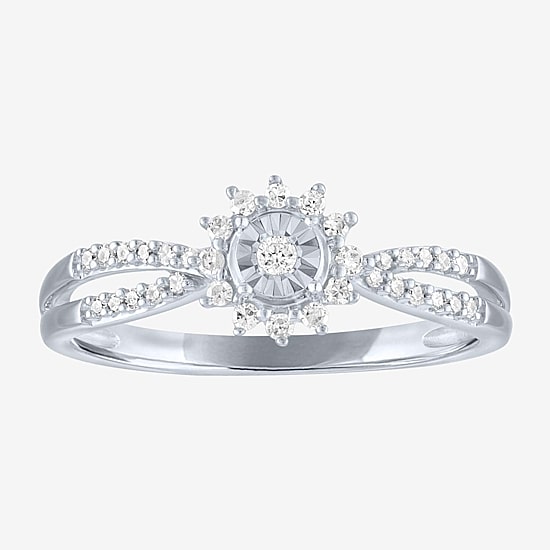 (G-H/ I1-I2) Womens 1/6 CT. T.W. Lab Grown White Diamond 10K Gold Cluster Side Stone Cocktail Ring