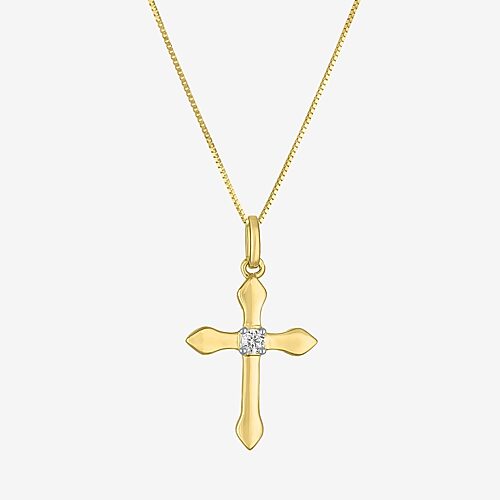 (G-H/I1-I2) Womens Diamond Accent Lab Grown White Diamond 10K Gold Cross 18 Inch Pendant Necklace, One Size, Yellow