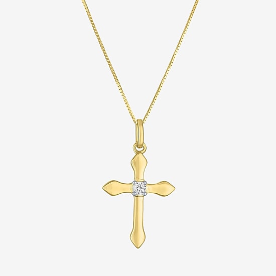 (G-H/I1-I2) Womens Diamond Accent Lab Grown White Diamond 10K Gold Cross 18 Inch Pendant Necklace