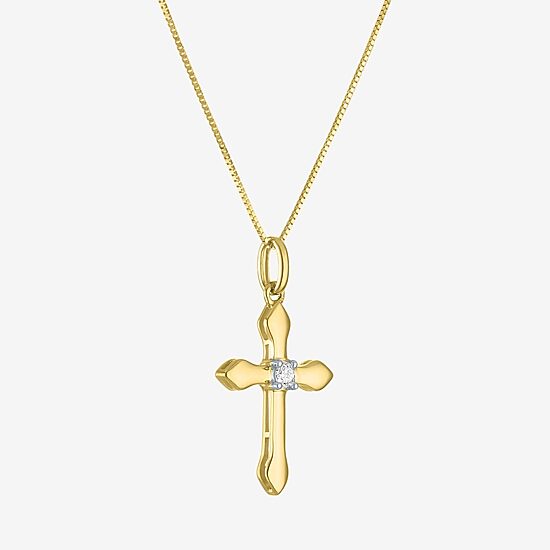 (G-H/I1-I2) Womens Diamond Accent Lab Grown White Diamond 10K Gold Cross 18 Inch Pendant Necklace