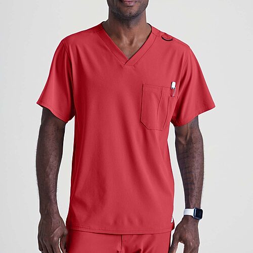 Skechers Sk0112 Structure 1-Pocket Mens Big V Neck Short Sleeve Tag Free Stretch Fabric Moisture Wicking Scrub Top, 5x-large, Red