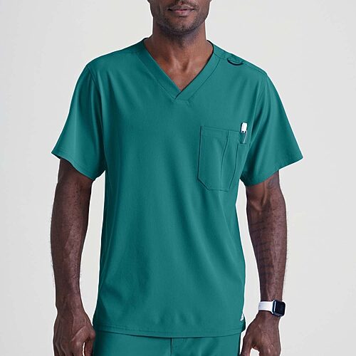 Skechers Sk0112 Structure 1-Pocket Mens V Neck Short Sleeve Tag Free Stretch Fabric Moisture Wicking Scrub Top, X-large, Blue