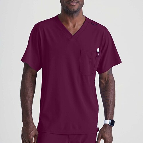 Skechers Sk0112 Structure 1-Pocket Mens V Neck Short Sleeve Tag Free Stretch Fabric Moisture Wicking Scrub Top, X-large, Red