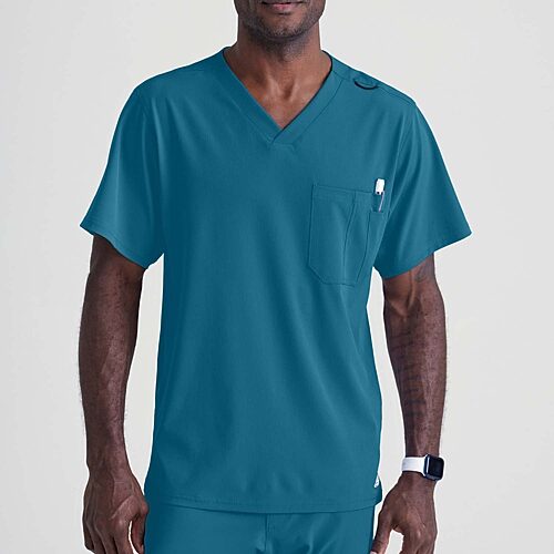 Skechers Sk0112 Structure 1-Pocket Mens Big V Neck Short Sleeve Tag Free Stretch Fabric Moisture Wicking Scrub Top, 5x-large, Blue