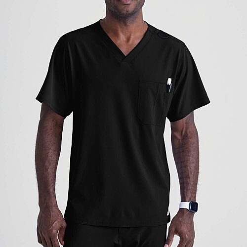 Skechers Sk0112 Structure 1-Pocket Mens Big V Neck Short Sleeve Tag Free Stretch Fabric Moisture Wicking Scrub Top, 5x-large, Black