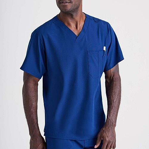 Skechers Sk0112 Structure 1-Pocket Mens Big V Neck Short Sleeve Tag Free Stretch Fabric Moisture Wicking Scrub Top, 5x-large, Blue